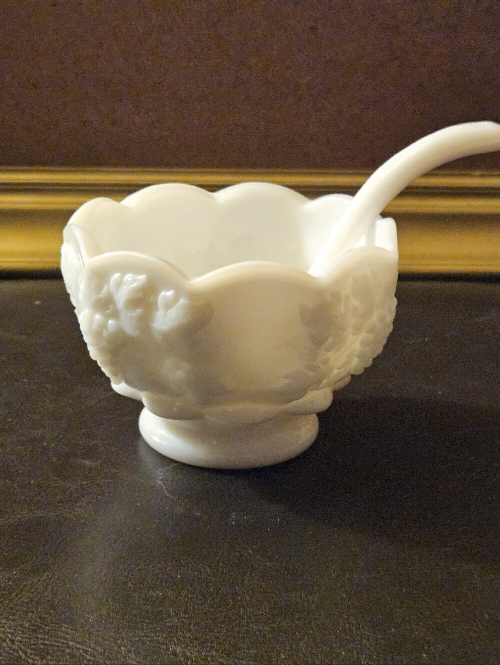 Vintage Westmoreland Milk Glass 2 Piece Condiment Small Bowl w/Serving Spoon